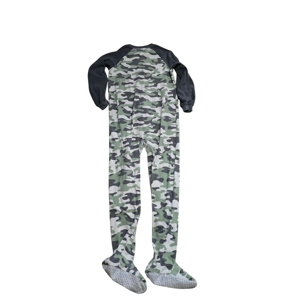 Carter's Camo Fleece Footed Pajamas Boys 12 Green Grey Camouflage Sleeper